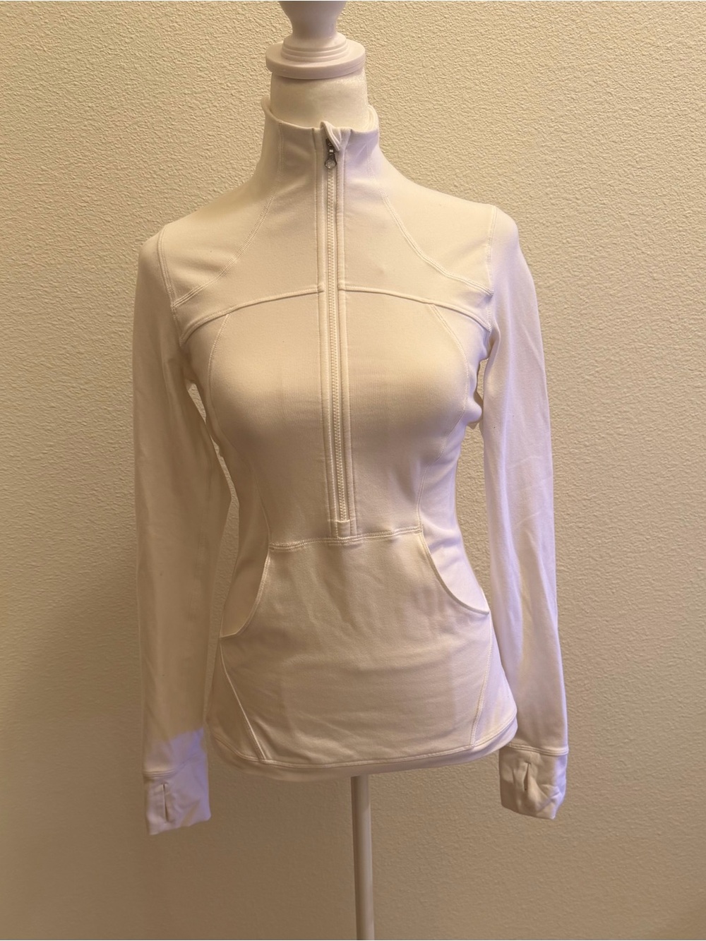 Lululemon Athletica White Half-Zip Pullover -Jacket with Kangaroo Pocket